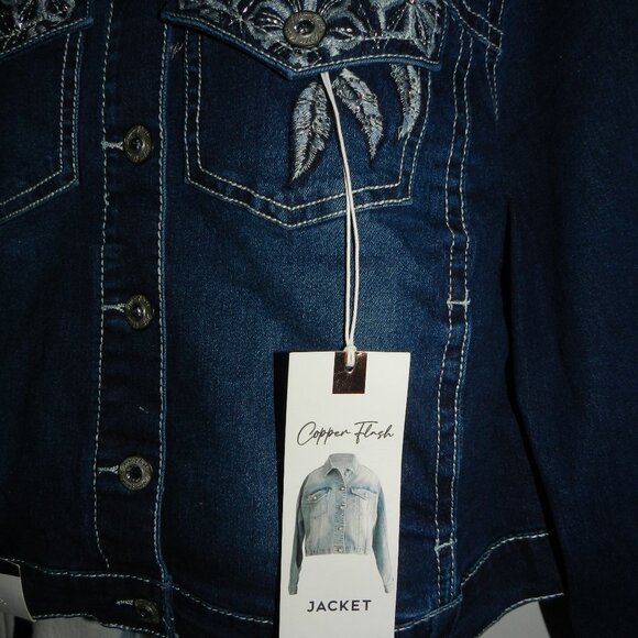 NWT 3XL Women's Embroidered Feathers Cropped Denim Jacket Copper Flash🆕⌚🏃💨🚚 - Picture 7 of 16